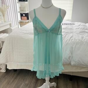 ocean blue lace ruffle slip dress